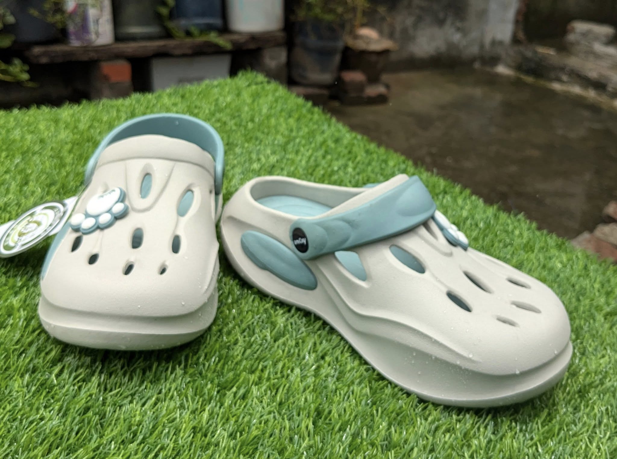 beice Double Sole Clogs cyan
